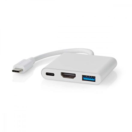 USB Többportos Adapter | USB 3.2 Gen 1 | USB-C™ Dugasz | HDMI™ Kimenet / USB-A Aljzat / USB-C™ Aljzat | 5 Gbps | 0.10 m | Kerek | Nikkelezett | PVC | Fehér | Doboz