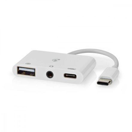 USB Többportos Adapter | USB 2.0 | USB-C™ Dugasz | USB-A Aljzat / USB-C™ Aljzat / 3.5 mm Aljzat | 480 Mbps | 0.10 m | Kerek | Nikkelezett | PVC | Fehér | Doboz