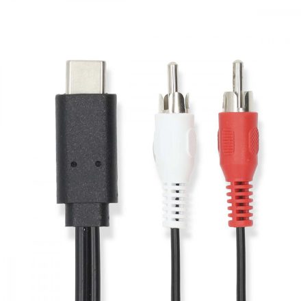 USB-C™ Adapter | USB 3.2 Gen 1 | USB-C™ Dugasz | 2x RCA Dugasz | 1.00 m | Kerek | Nikkelezett | PVC | Fekete | Label