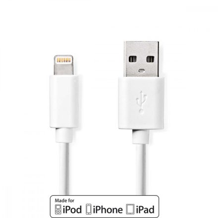Lightning Kábel | USB 2.0 | Apple Lightning, 8 Pólusú | USB-A Dugasz | 480 Mbps | Nikkelezett | 1.00 m | Kerek | PVC | Fehér | Boríték