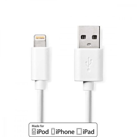 Lightning Kábel | USB 2.0 | Apple Lightning, 8 Pólusú | USB-A Dugasz | 480 Mbps | Nikkelezett | 2.00 m | Kerek | PVC | Fehér | Boríték