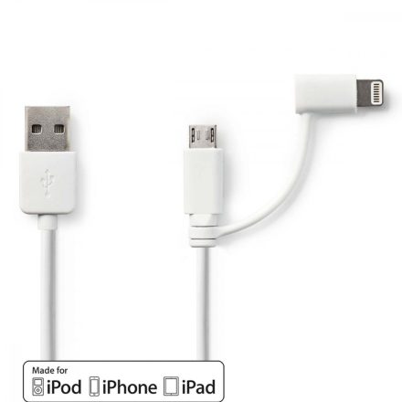 2 az 1-ben kábel | USB 2.0 | USB-A Dugasz | Apple Lightning, 8 Pólusú / USB Micro-B Dugasz | 480 Mbps | 1.00 m | Nikkelezett | Kerek | PVC | Fehér | Műanyag Zacskó