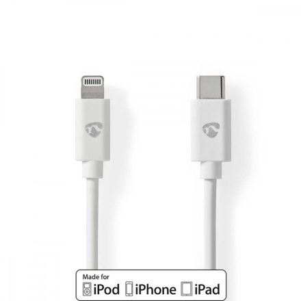 Lightning Kábel | USB 2.0 | Apple Lightning, 8 Pólusú | USB-C™ Dugasz | 480 Mbps | Nikkelezett | 2.00 m | Kerek | PVC | Fehér | Boríték