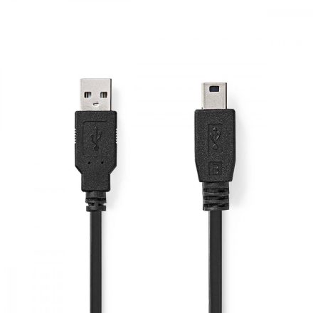 USB kábel | USB 2.0 | USB-A Dugasz | USB Mini-B 5 Érintkezős Dugasz | 480 Mbps | Nikkelezett | 1.00 m | Kerek | PVC | Fekete | Műanyag Zacskó