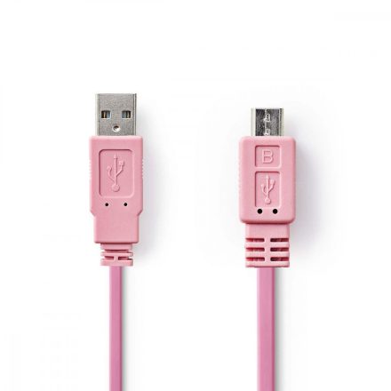 USB kábel | USB 2.0 | USB-A Dugasz | USB Micro-B Dugasz | 480 Mbps | Nikkelezett | 1.00 m | Lapos | PVC | Rózsaszín | Műanyag Zacskó