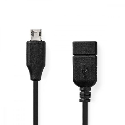 USB Mikro-B Adapter | USB 2.0 | USB Micro-B Dugasz | USB-A Aljzat | 480 Mbps | 0.20 m | Lapos | Nikkelezett | PVC | Fekete | Műanyag Zacskó