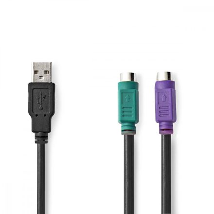 2 az 1-ben kábel | USB 2.0 | USB-A Dugasz | 2x PS/2 Aljzat | 480 Mbps | 0.30 m | Nikkelezett | Kerek | PVC | Fekete | Műanyag Zacskó