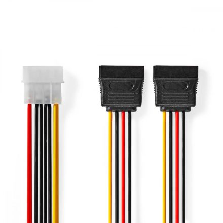 Belső hálózati kábel | Molex Dugasz | 2x SATA 15-Tűs Aljzat | Aranyozott | 0.15 m | Kerek | PVC | Többszínű | Boríték