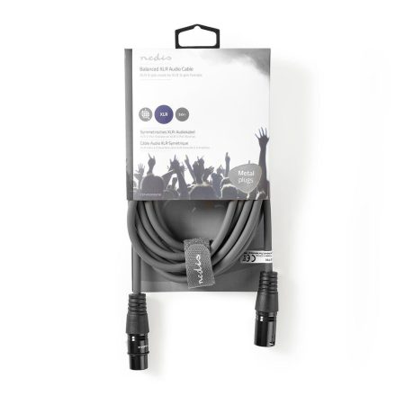 Nedis félprofi XLR audió kábel COTH15010GY50, XLR 3érintkezős dugó - aljzat, 5m, rugalmas