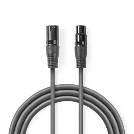   Nedis COTH15012GY10 DMX adapter kábel, XLR 3 tűs dugó, XLR 3 tűs anya, Nikkelezett, 1,00 m, kerek, PVC, Sötétszürke