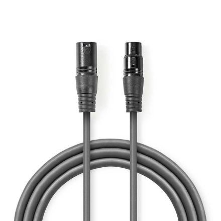 Nedis COTH15012GY10 DMX adapter kábel, XLR 3 tűs dugó, XLR 3 tűs anya, Nikkelezett, 1,00 m, kerek, PVC, Sötétszürke