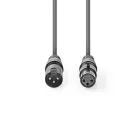 Nedis COTH15012GY10 DMX adapter kábel, XLR 3 tűs dugó, XLR 3 tűs anya, Nikkelezett, 1,00 m, kerek, PVC, Sötétszürke