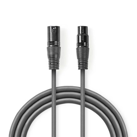 Nedis COTH15012GY30 DMX adapter kábel, XLR 3 tűs dugó, XLR 3 tűs anya, Nikkelezett, 3 m, kerek, PVC, Sötétszürke