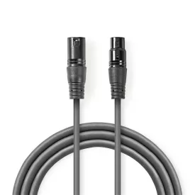   Nedis COTH15012GY50 DMX adapter kábel, XLR 3 tűs dugó, XLR 3 tűs anya, Nikkelezett, 5 m, kerek, PVC, Sötétszürke