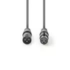 Nedis COTH15012GY50 DMX adapter kábel, XLR 3 tűs dugó, XLR 3 tűs anya, Nikkelezett, 5 m, kerek, PVC, Sötétszürke