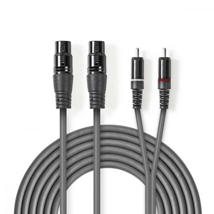 Szimmetrikus Audió Kábel | 2x XLR 3-Pin Aljzat | 2x RCA Dugasz | Nikkelezett | 1.50 m | Kerek | PVC | Sötét Szürke | Kartondoboz