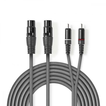 Szimmetrikus Audió Kábel | 2x XLR 3-Pin Aljzat | 2x RCA Dugasz | Nikkelezett | 3.00 m | Kerek | PVC | Sötét Szürke | Kartondoboz