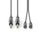 Nedis félprofi audió kábel COTH23320GY15, 2 x 6,35mm monó jack dugó - 2 X RCA dugó, hossz 1.5m, rugalmas