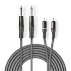 Nedis félprofi audió kábel COTH23320GY30, 2 x 6,35mm monó jack dugó - 2 X RCA dugó, hossz 3m, rugalmas