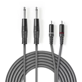   Nedis félprofi audió kábel COTH23320GY30, 2 x 6,35mm monó jack dugó - 2 X RCA dugó, hossz 3m, rugalmas