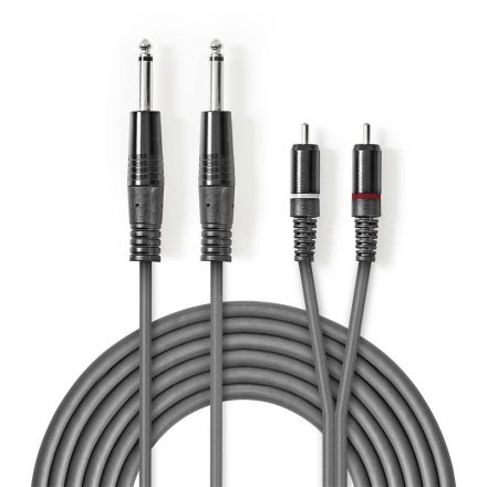 Nedis félprofi audió kábel COTH23320GY30, 2 x 6,35mm monó jack dugó - 2 X RCA dugó, hossz 3m, rugalmas