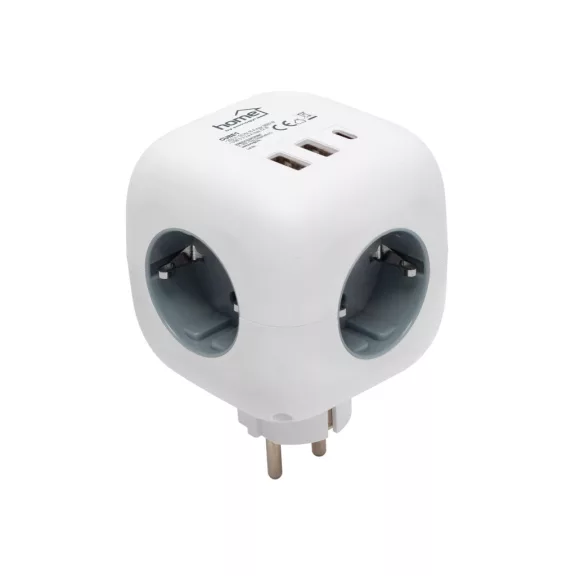 Home CUBE1 kocka elosztó USB töltővel, 3 aljzat gyermekvédelemmel, 1db USB C, 2db USB A, max. 3680 W Home CUBE1 kocka elosztó USB töltővel, 3 aljzat gyermekvédelemmel, 1db USB C, 2db USB A, max. 3680 W