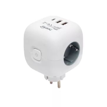   Home CUBE1 kocka elosztó USB töltővel, 3 aljzat gyermekvédelemmel, 1db USB C, 2db  USB A, max. 3680 W