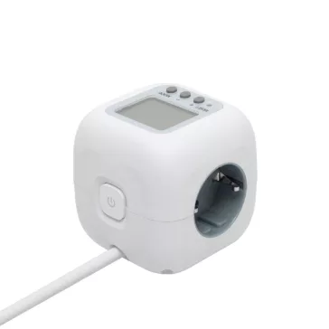   Home CUBE2P kocka elosztó, fogyasztásmérővel, max. 3680 W, 3 aljzat gyermekvédelemmel, 1,5 m hosszú vezeték