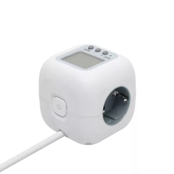 Home CUBE2P kocka elosztó, fogyasztásmérővel, max. 3680 W, 3 aljzat gyermekvédelemmel, 1,5 m hosszú vezeték