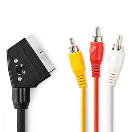 SCART kábel | SCART Dugasz | 3x RCA Dugasz | Nikkelezett | Kapcsolható | 480p | 2.00 m | Kerek | PVC | Fekete | Papírfüles