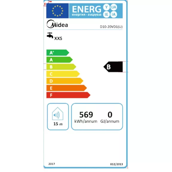 MIDEA D10-20VD1(U) elektromos vízmelegítő, bojler, 2000 W, 10 liter, zománcozott víztartály és fűtőszál, mechanikus vezérlés, konyhapult alá szerelhető
