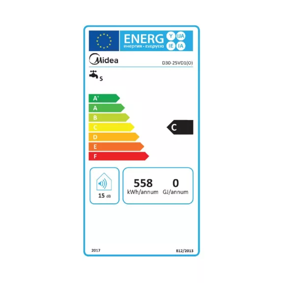 MIDEA elektromos vízmelegítő, bojler, 2500 W, 30 liter, konyhapult fölé szerelhető, IPX4, zománcozott, 30-75 °C, 0,75 MPa