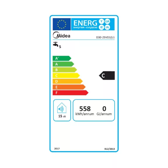 MIDEA elektromos vízmelegítő, bojler, 2500 W, 30 liter, konyhapult alá szerelhető, IPX4, zománcozott, 30-75 °C, 0,75 MPa