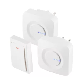   HOME DBKS1001AC vezeték és elem nélküli csengő készlet, 1x nyomógomb + 2x csengő, 100m hatótáv, 36 dallam, szabályozható hangerő, IP44, fényjelzés, kinetikus nyomógomb