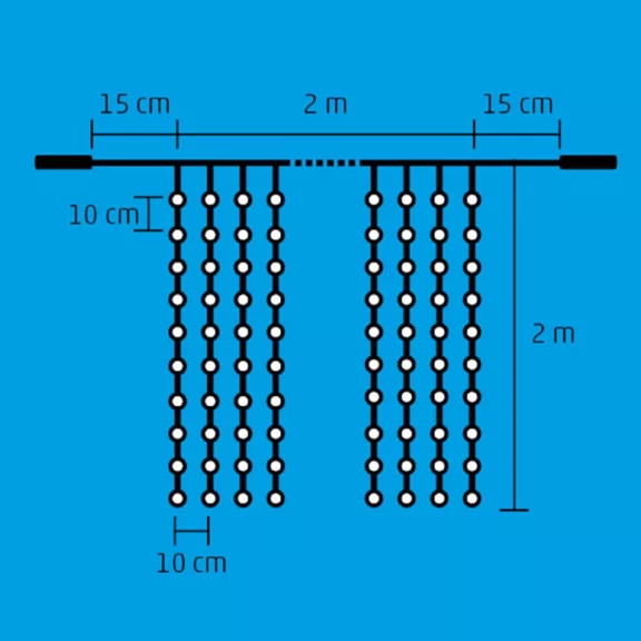Home DLF 400/WW LED-es fényfüggöny, 2x2 m / 400 db melegfehér LED, állófényű, fehér vezeték, sorolható, kül- és beltéri kivitel Home DLF 400/WW LED-es fényfüggöny, 2x2 m / 400 db melegfehér LED, állófényű, fehér vezeték, sorolható, kül- és beltéri kivitel
