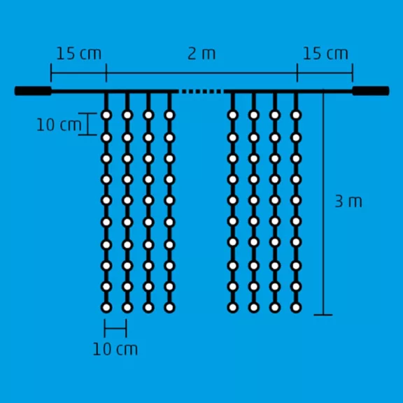 Home DLF 600/WW LED-es fényfüggöny, 2x3 m / 600 db melegfehér LED, állófényű, fehér vezeték, sorolható, kül- és beltéri kivitel