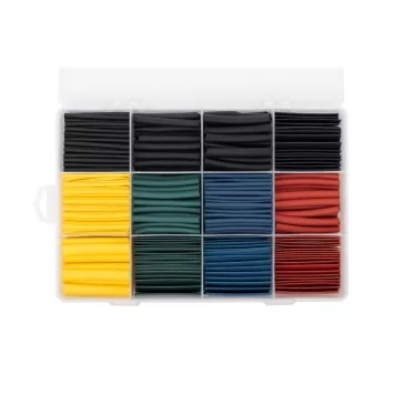   HOME DRSSET zsugorcső készlet, 530db x 45mm, vegyes színekben, 8 féle átmérő, 12 változat, 1.5-10mm vezetékhez, 2-11mm belső átmérővel, tároló dobozban