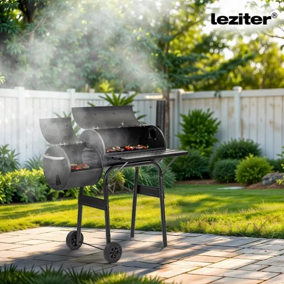Faszenes kerti grillsütő füstölővel Faszenes kerti grillsütő füstölővel