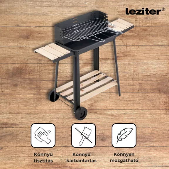 Téglalap alakú görgős faszenes grill Téglalap alakú görgős faszenes grill