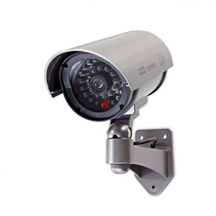 Biztonsági Kamera Utánzat, álkamera IP44 | Elemes Áramellátás | Kültéri | Fali tartóval együtt | Szürke
