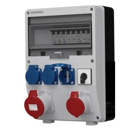   TD-S szerelt ipari doboz , 1x(5P16A), 1x(5P32A), 3x(2P+F), kismegszakító+ ki/be kapcsoló