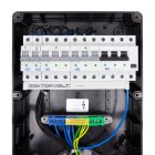 Szerelt ipari doboz installációval, 1x(5P32), 1x(5P16A), 4x(2P+F), fi-relé+kismegszakító