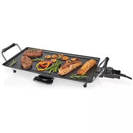   Teppanyaki asztali grillsütő, 2000W, 5 hőmérséklet fokozat, leszerelhető kábel, kihúzható tálca NEDIS FCTE110EBK50