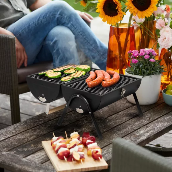 Home GR01 hordozható asztali grill, faszén, faszénbrikett, nyitott vagy zárt fedél, 2 rostély, 2 széntartó rács, 22 cm rostélymagasság asztaltól Home GR01 hordozható asztali grill, faszén, faszénbrikett, nyitott vagy zárt fedél, 2 rostély, 2 széntartó rács, 22 cm rostélymagasság asztaltól