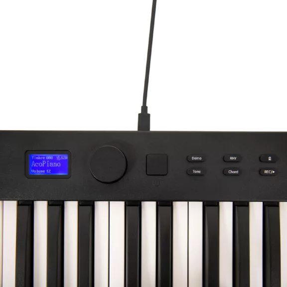 Home HFP1 összecsukható zongora, 88 billentyű, 128 választható hangszín és ritmus, 20 demó dal, beépített sztereó hangszóró, LCD kijelző, Bluetooth kompatibilis Home HFP1 összecsukható zongora, 88 billentyű, 128 választható hangszín és ritmus, 20 demó dal, beépített sztereó hangszóró, LCD kijelző, Bluetooth kompatibilis