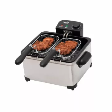   HOME HGOLS5 olajsütő, fritőz, 2000 W, 5 literes, max. 190 °C, rozsdamentes készülékház, 3 sütőkosaras