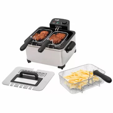   HOME HGOLS5 olajsütő, fritőz, 2000 W, 5 literes, max. 190 °C, rozsdamentes készülékház, 3 sütőkosaras