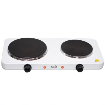   Home HG R 02WH hordozható elektromos főzőlap, dupla, teljesítmény 1000 W + 1500 W, ∅15 cm + ∅18 cm főzőfelület, zománcozott készülékház, fehér