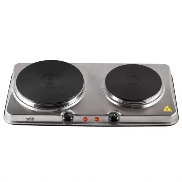   Home HG R 04SS hordozható elektromos főzőlap, dupla, teljesítmény 1000 W + 1500 W, ∅15 cm + ∅18 cm főzőfelület, rozsdamentes készülékház