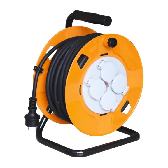 Home HJR 10-30 kábeldob, 30 m, fém talp, IP44-es védelem, H07RN-F 3G1,5 mm2 kábel gumi kábel, max. 3000 W, 4 aljzat takarófedéllel, védőkapcsoló Home HJR 10-30 kábeldob, 30 m, fém talp, IP44-es védelem, H07RN-F 3G1,5 mm2 kábel gumi kábel, max. 3000 W, 4 aljzat takarófedéllel, védőkapcsoló
